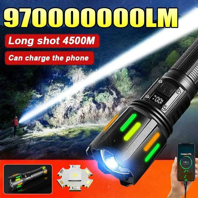 Portable Rechargeable LED Flashlight 4500M Tactical Torch with 26650  Battery Yellow Light