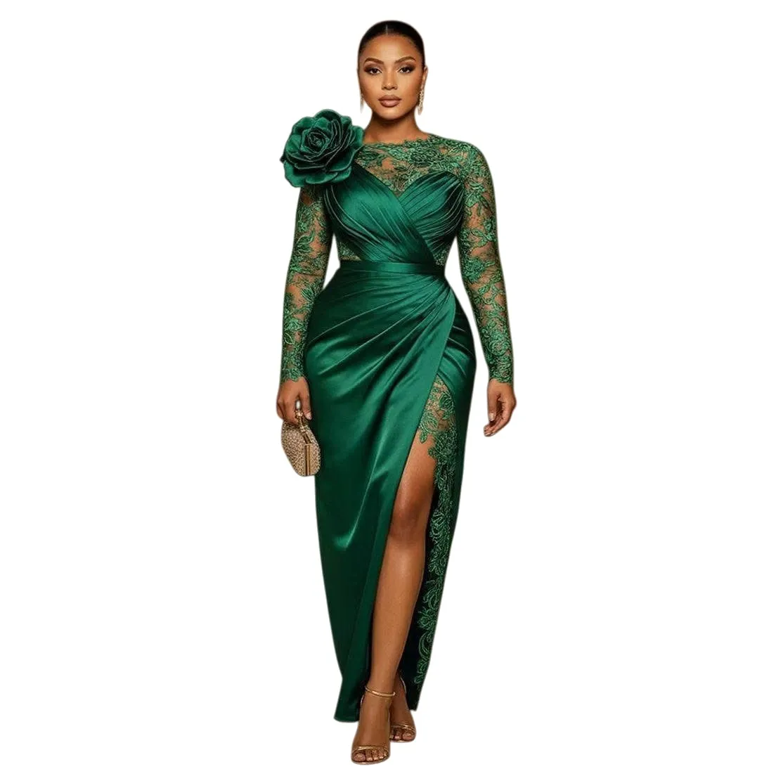 Dark Green Lace Satin Sheath Mother of the Bride Dark Green prom dress - Plus Size, Vintage Style for Prom, Evening Party, Wedding Guests, Groom &