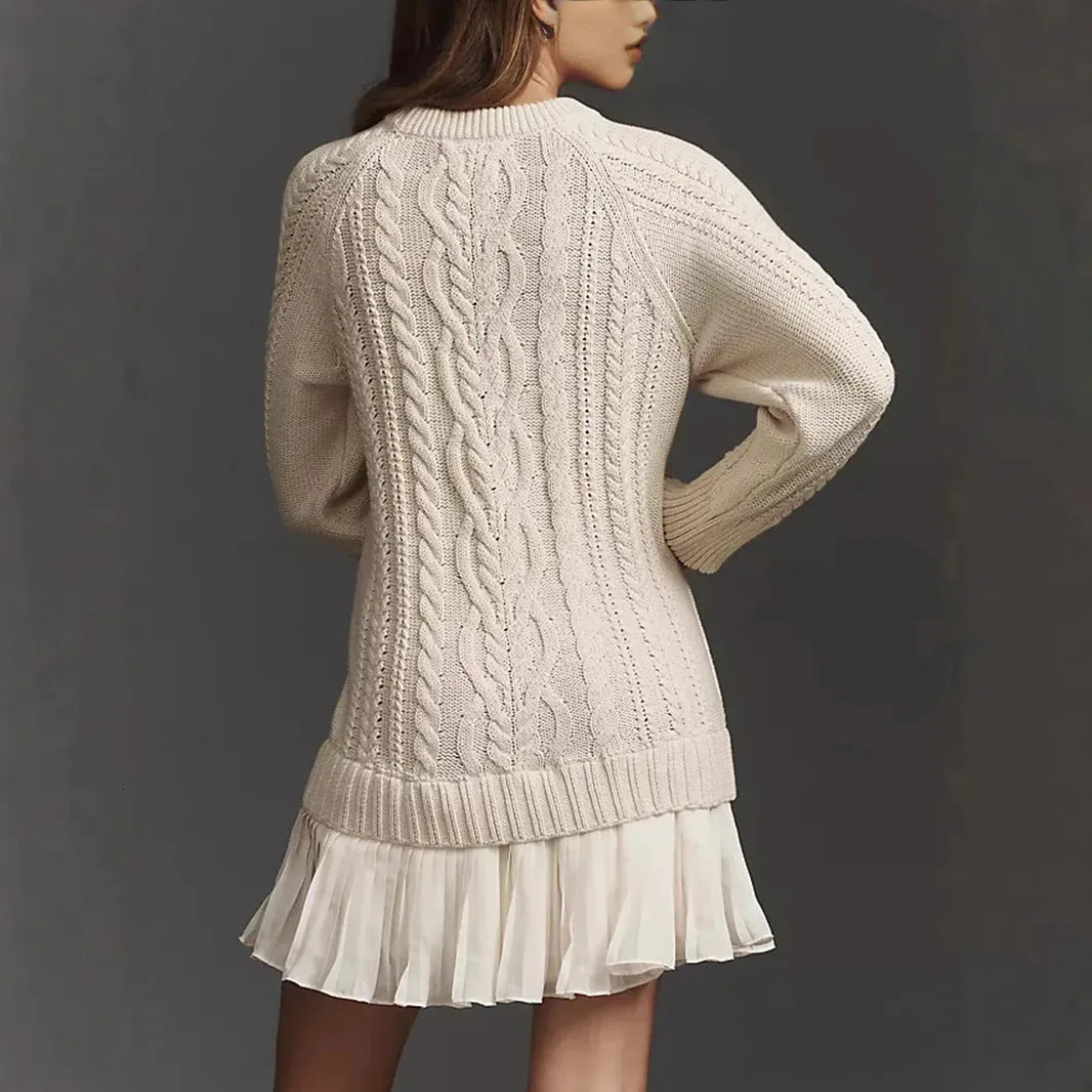 solid twist knitted sweater dress Women's Sweater Round Neck Solid Twist Waist Bottoming Fall Winter Swe Hala Mode