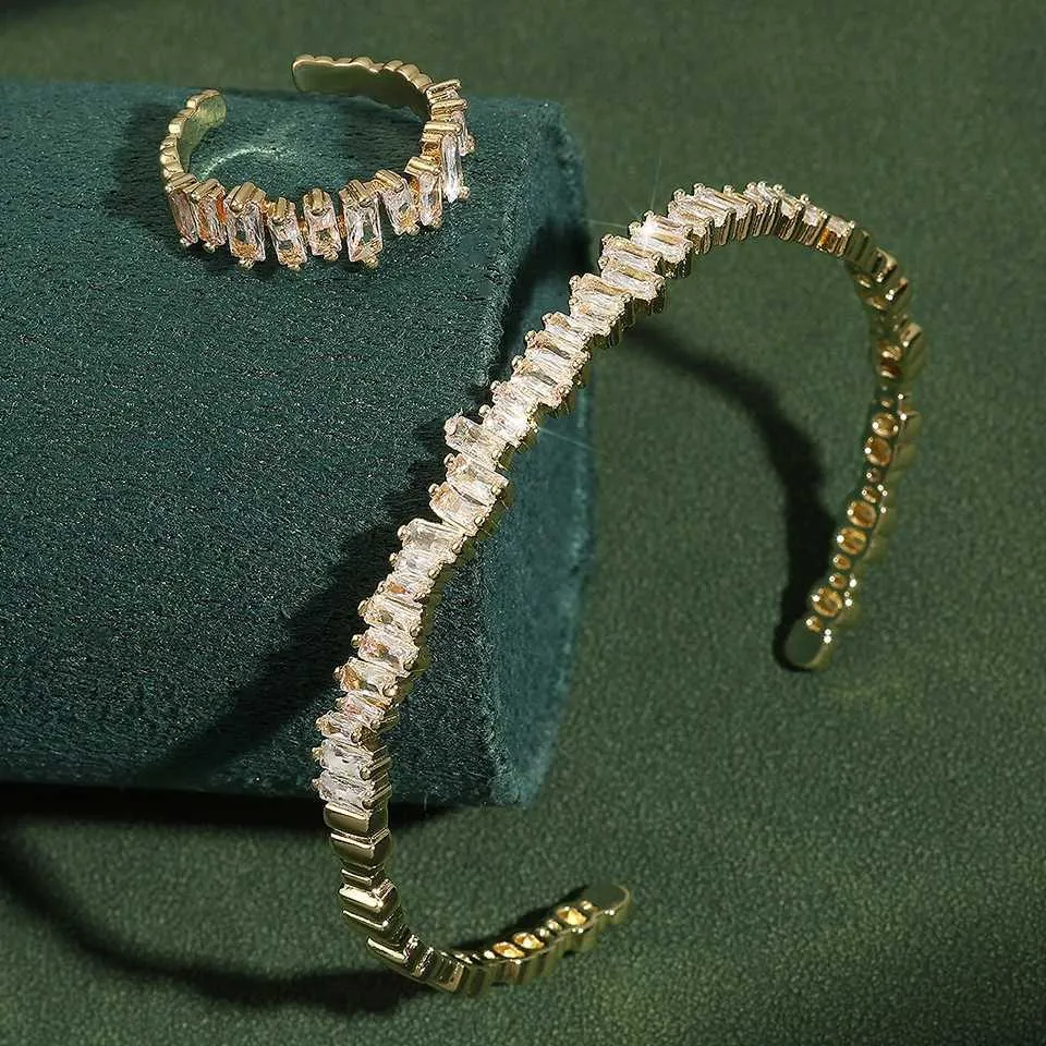 Zakol Adjustable Open Bangle Ring Jewelry Set With Cubic Zirconia_voghion.com