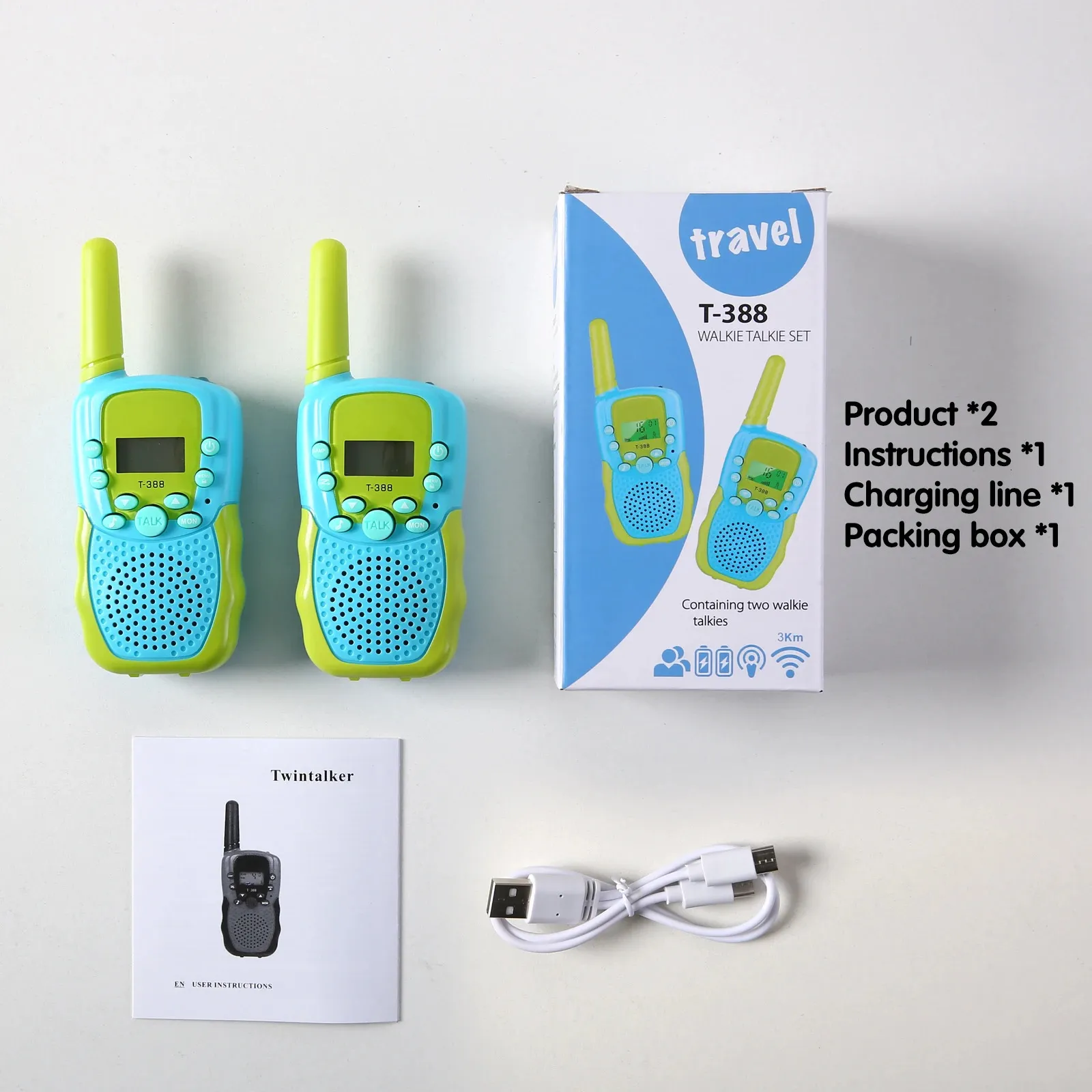 Suoyee Talkie-Walkie 16 Canaux – Longue Portée 3-4km, Charge USB, Oreillettes, Batterie 1500mAh – Pour Enfants, Travail, Plein Air (Noir, Paire