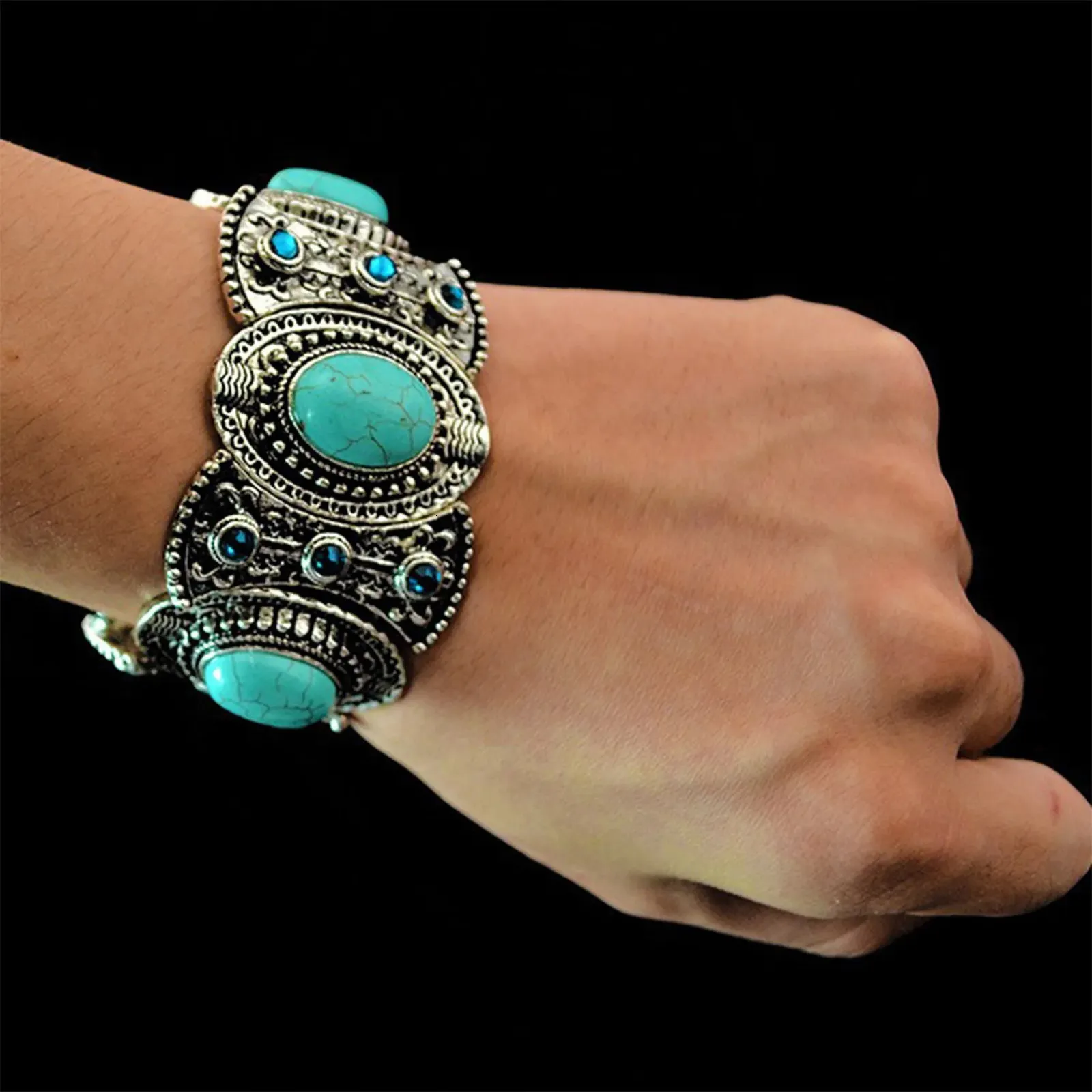 Hanary Braccialetto Donna In Turchese Sintetico Ovale – Gioielli Boho Vintage, Regolabile, Eleganza Per Ogni Occasione
