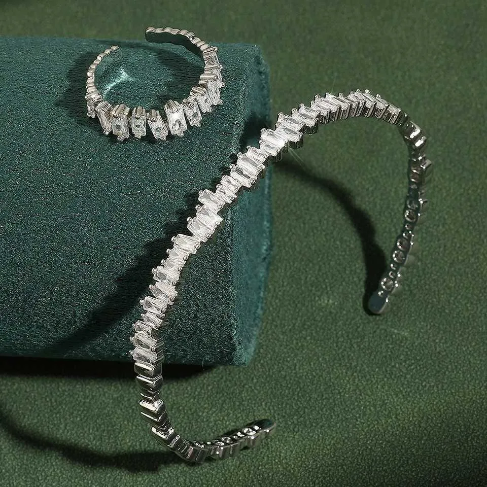 Zakol Adjustable Open Bangle Ring Jewelry Set With Cubic Zirconia_voghion.com