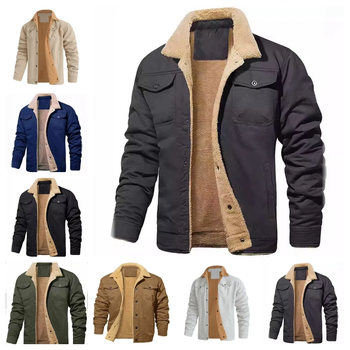 Men's Casual Fleece-Lined Polyester Organic Cotton Jackets with Zipper ...
