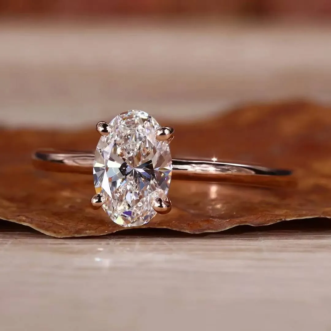 Custom DEF Color VS1 Oval Diamonds Gold Plated 925 Silver Lab Grown Diamond Rings For Women Men Engagement_voghion.com