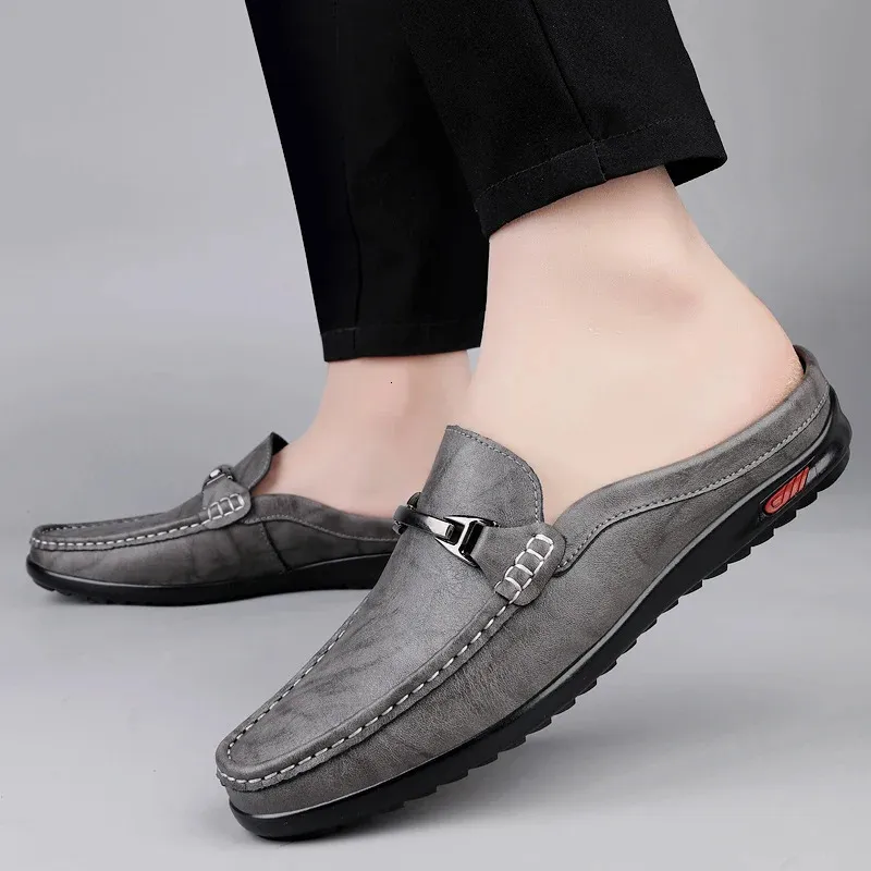 Men Casual Summer Hollow Out Mens Driving High Quality Male Business Shoes Half Slippers Genuine Leather Loafers 251217_vogvips.com