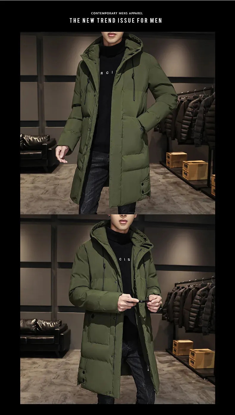 Mens Down Hooded Coat Knit Knitted Winter Coldproof Mid Length Long ...