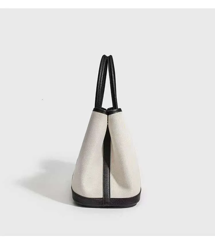 Canvas Patchwork Tote Bag Large Capacity Commuter Handbag Black_voghion.com