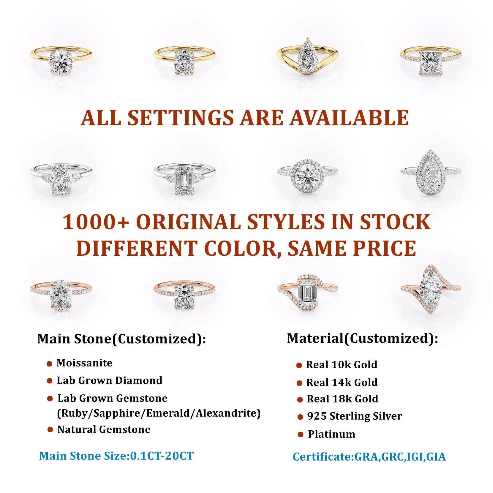 Custom DEF Color VS1 Oval Diamonds Gold Plated 925 Silver Lab Grown Diamond Rings For Women Men Engagement_voghion.com