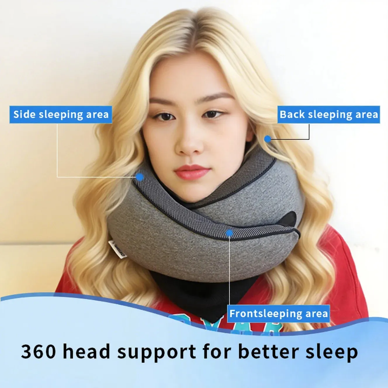 Portable U Shaped Memory Foam Neck Pillow 360 Support Cooling Silk ...