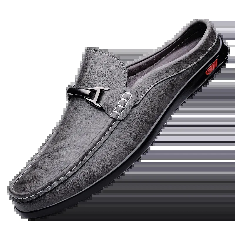 Men Casual Summer Hollow Out Mens Driving High Quality Male Business Shoes Half Slippers Genuine Leather Loafers 251217_vogvips.com