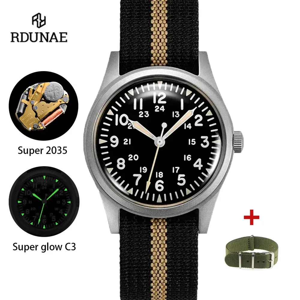 RDUNAE ミリタリー メンズ ヴィンテージ クォーツ時計 345mmを