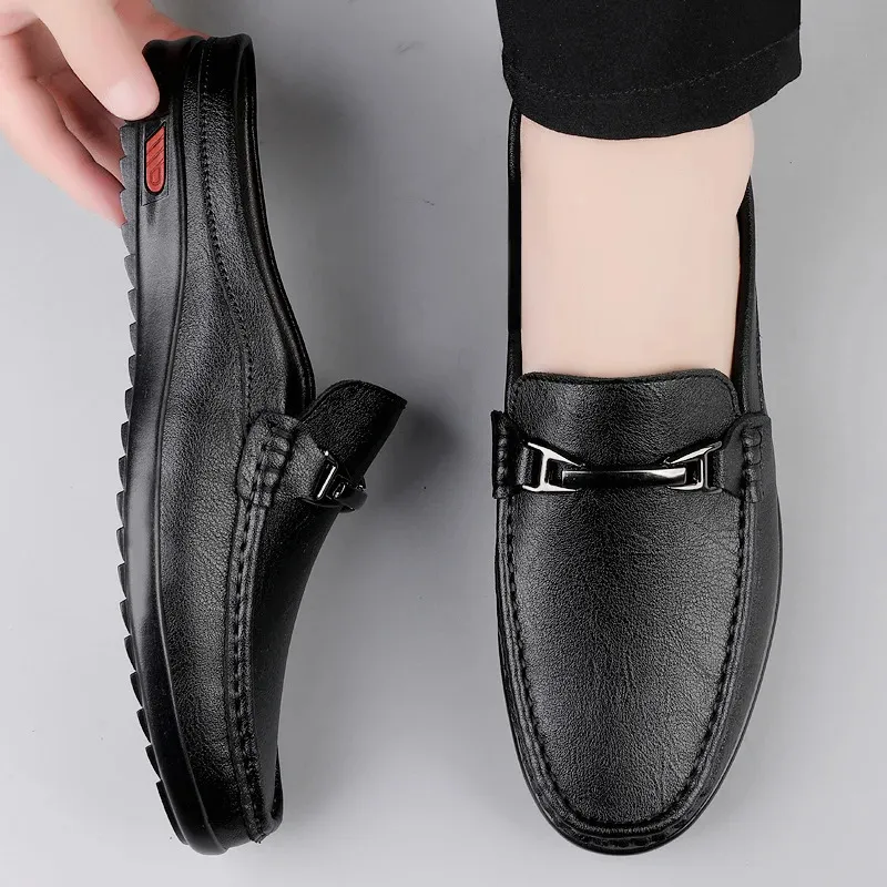 Men Casual Summer Hollow Out Mens Driving High Quality Male Business Shoes Half Slippers Genuine Leather Loafers 251217_vogvips.com