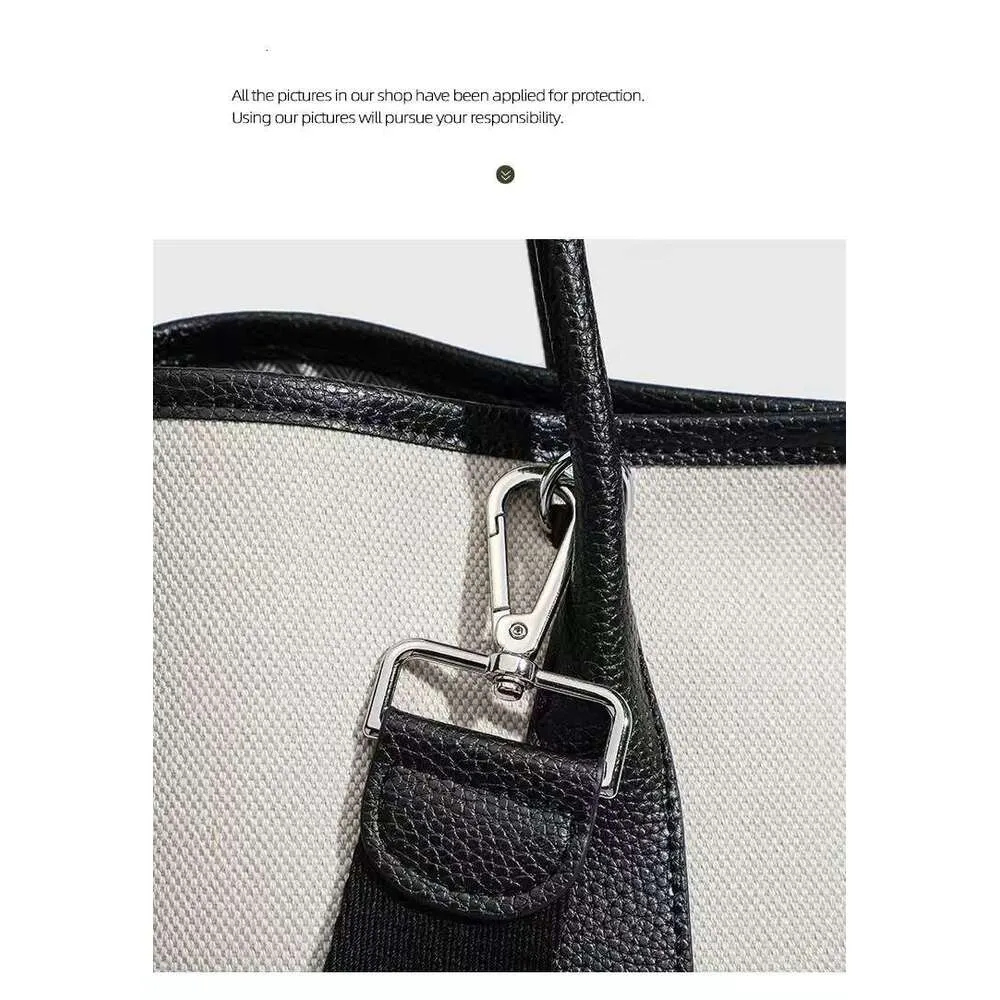 Canvas Patchwork Tote Bag Large Capacity Commuter Handbag Black_voghion.com