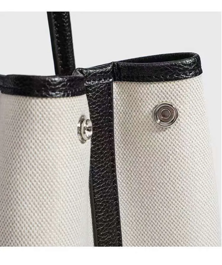 Canvas Patchwork Tote Bag Large Capacity Commuter Handbag Black_voghion.com