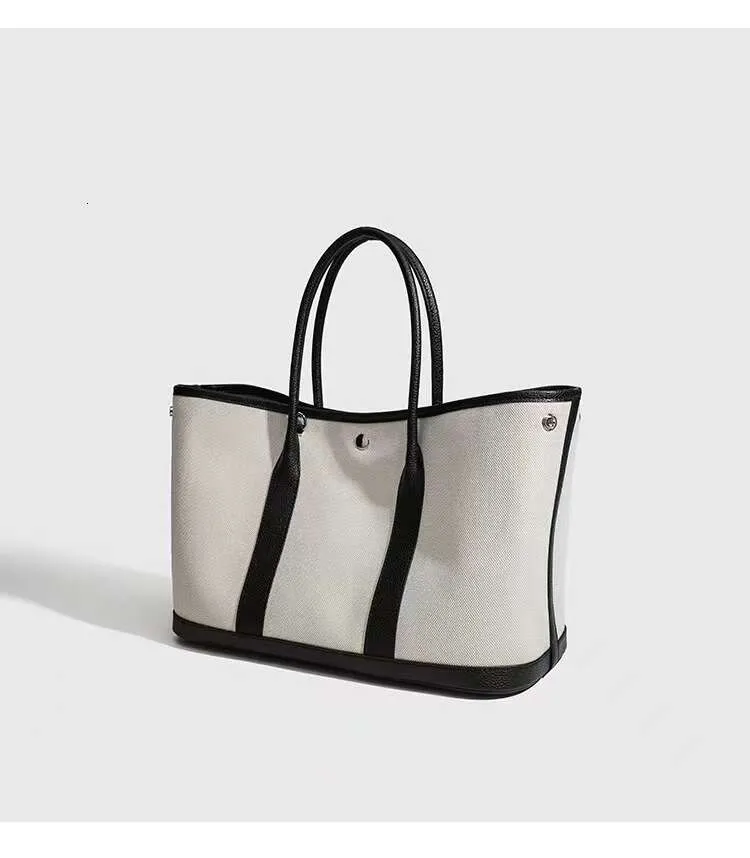 Canvas Patchwork Tote Bag Large Capacity Commuter Handbag Black_voghion.com