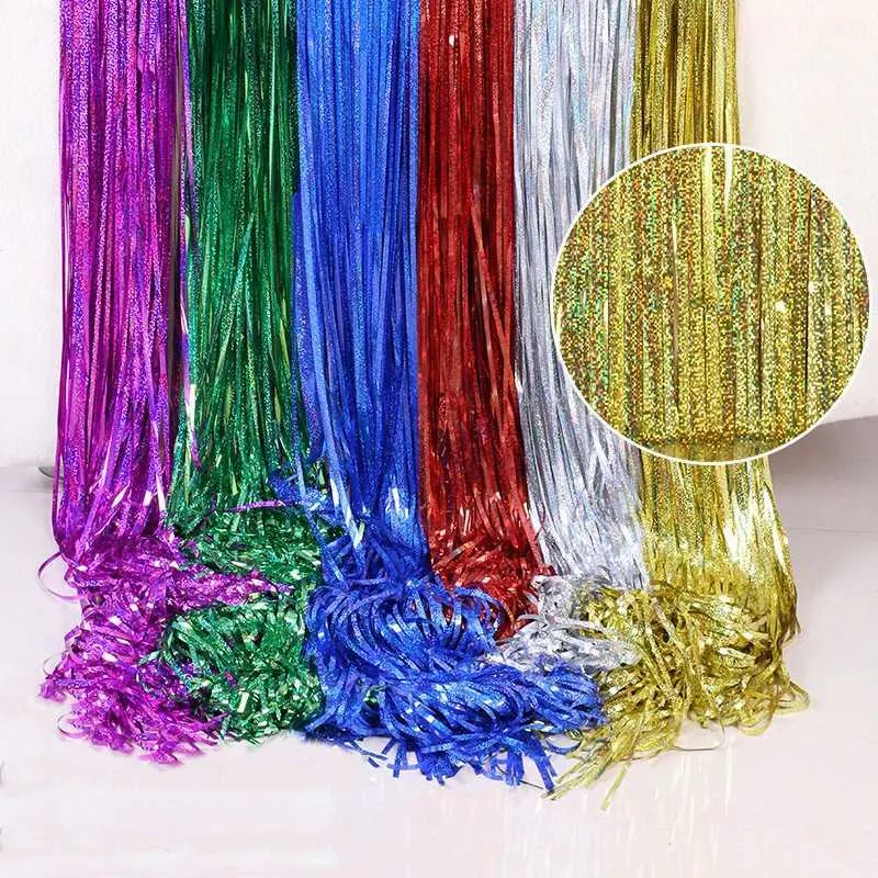 WENYA Confezione da 3 tende con frange in lamina verde, decorazioni per feste, 1 m x 2 m, con frange glitterate, sfondo per cabine fotografiche, per matrimoni, Natale, Capodanno, feste