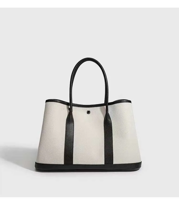 Canvas Patchwork Tote Bag Large Capacity Commuter Handbag Black_voghion.com