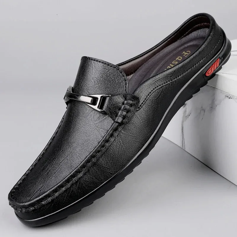 Men Casual Summer Hollow Out Mens Driving High Quality Male Business Shoes Half Slippers Genuine Leather Loafers 251217_vogvips.com