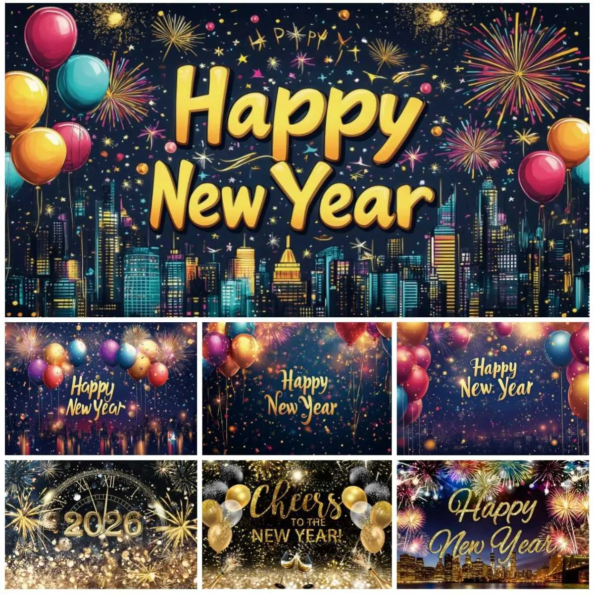 New Year 2026 Backgrounds For Photography Clock Vinyl Polyester Custom ...