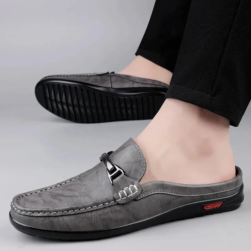Men Casual Summer Hollow Out Mens Driving High Quality Male Business Shoes Half Slippers Genuine Leather Loafers 251217_vogvips.com