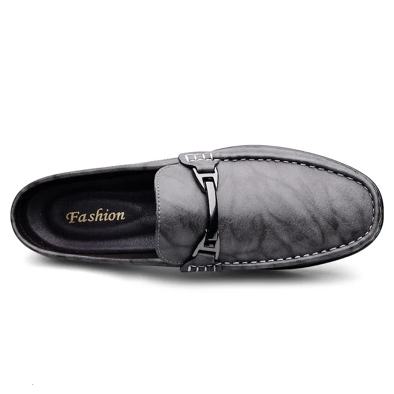 Men Casual Summer Hollow Out Mens Driving High Quality Male Business Shoes Half Slippers Genuine Leather Loafers 251217_vogvips.com