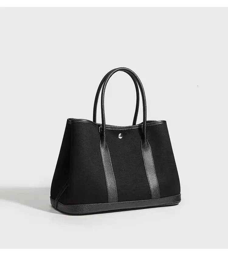 Canvas Patchwork Tote Bag Large Capacity Commuter Handbag Black_voghion.com