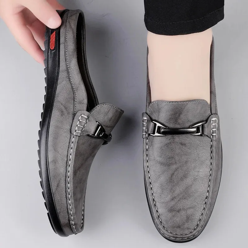 Men Casual Summer Hollow Out Mens Driving High Quality Male Business Shoes Half Slippers Genuine Leather Loafers 251217_vogvips.com