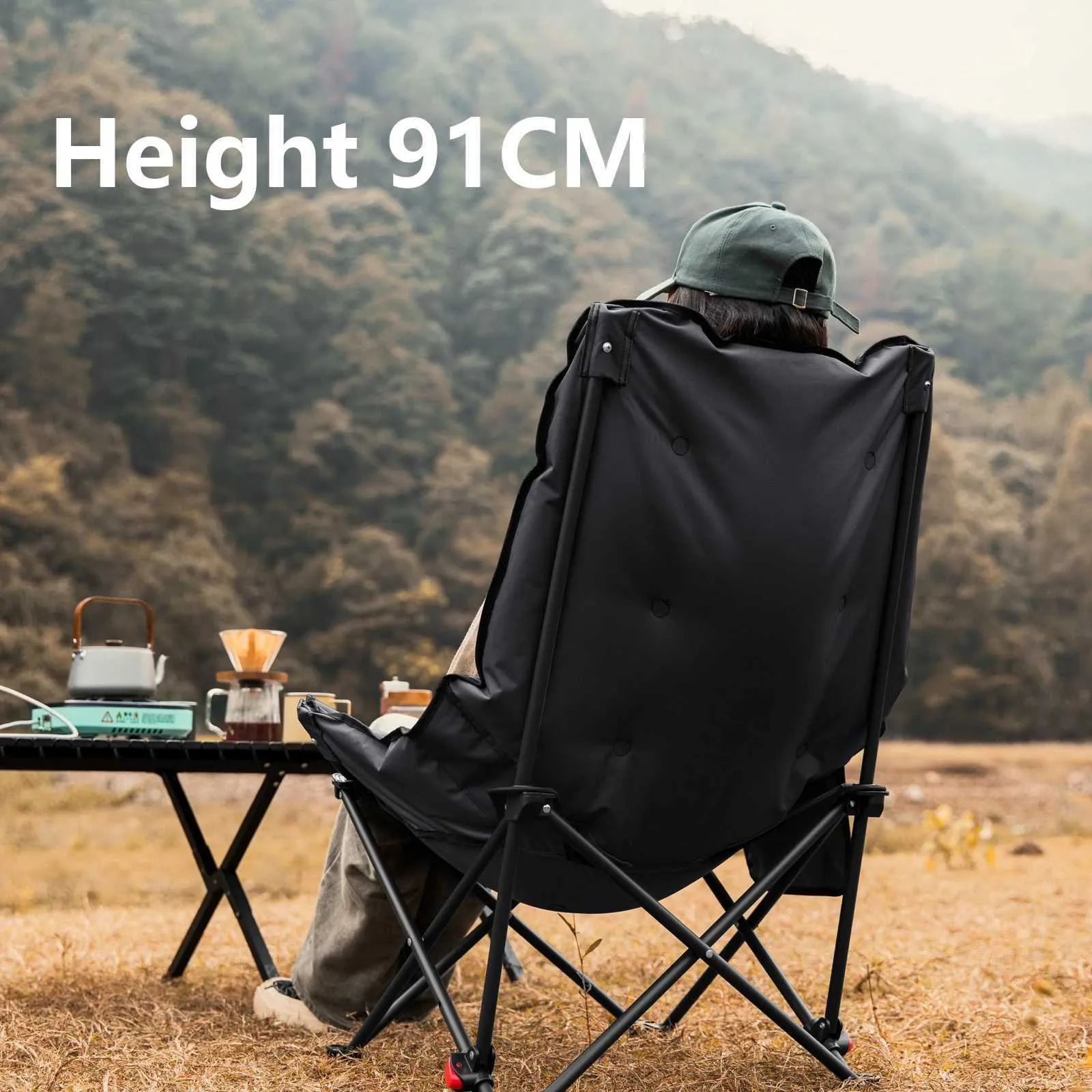 Bisinna-ポータブル折りたたみ式ハイバックムーンチェア 調節可能な背もたれ アウトドアレジャー ハイキング 釣り ピクニック BISINNA ポータブルキャンプチェア アウトドアハイキング、釣り