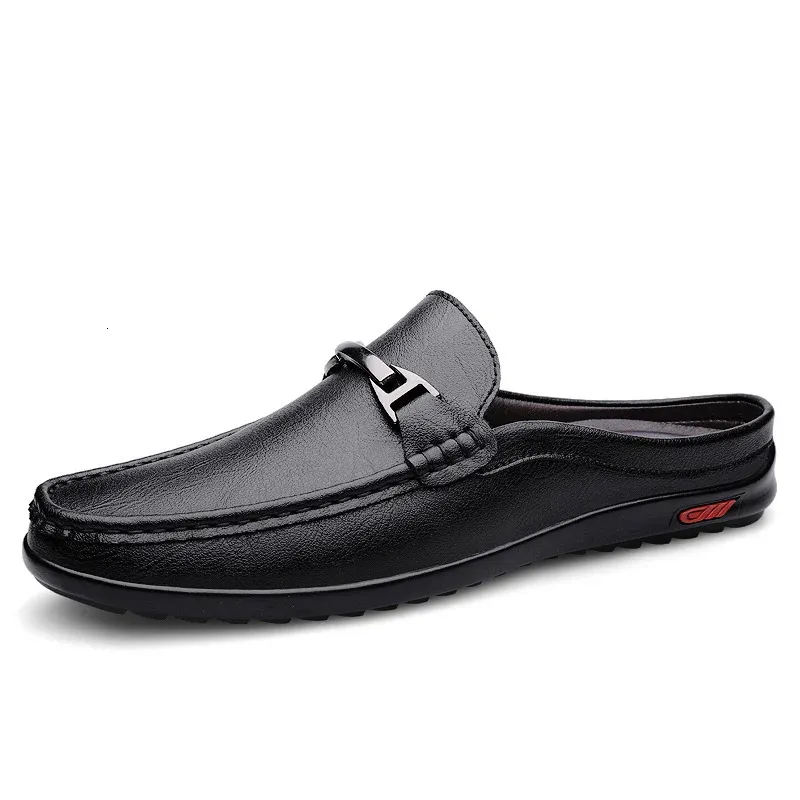 Men Casual Summer Hollow Out Mens Driving High Quality Male Business Shoes Half Slippers Genuine Leather Loafers 251217_vogvips.com