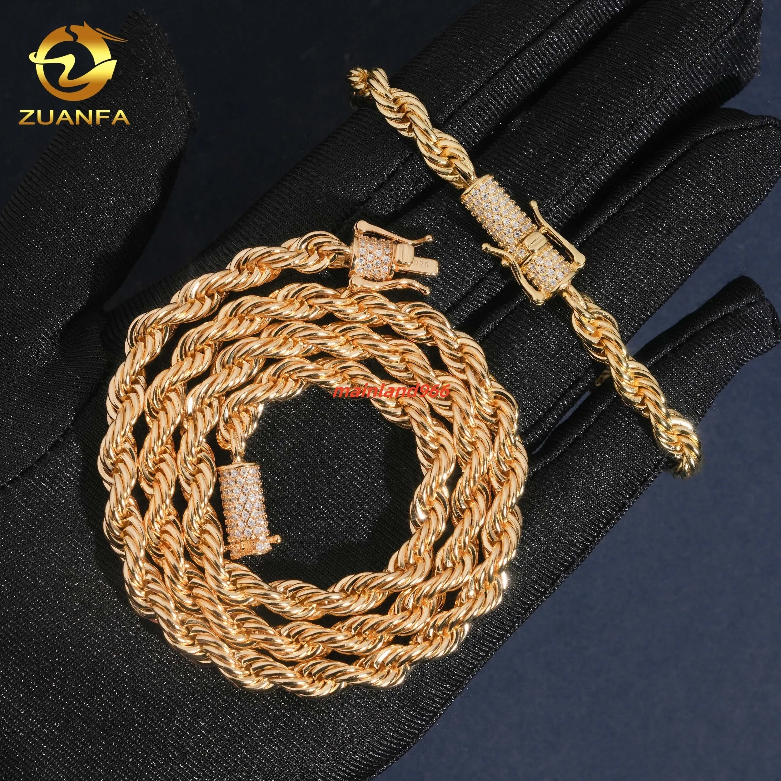 Stainless Steel 6mm Rope Chain Necklace with Moissanite Clasp and 14K ...