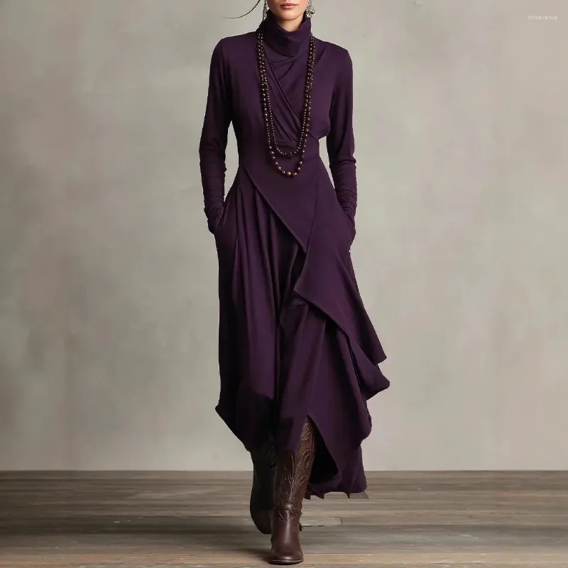 Casual Dresses For Women Vintage Maxi Dress With Irregular Hem, Long Sleeve  Turtleneck Solid Color Western Cowgirl Style For Spring Autumn Party  Evening From Chicavenue, $63.04 In Bulk | DHgate.Com