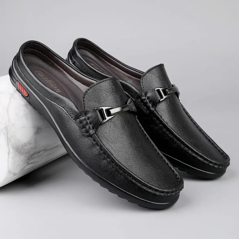 Men Casual Summer Hollow Out Mens Driving High Quality Male Business Shoes Half Slippers Genuine Leather Loafers 251217_vogvips.com