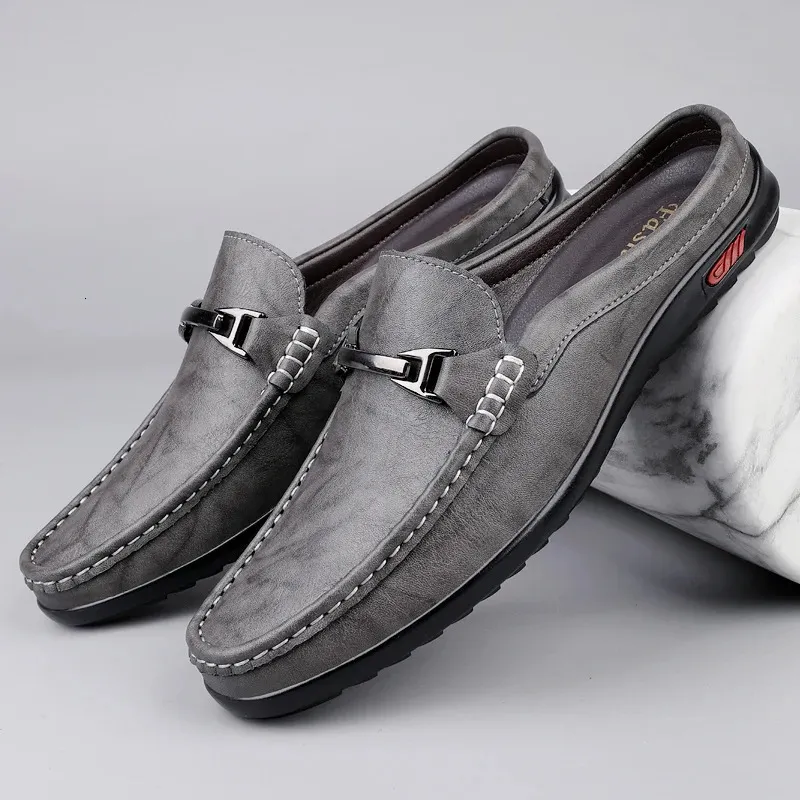 Men Casual Summer Hollow Out Mens Driving High Quality Male Business Shoes Half Slippers Genuine Leather Loafers 251217_vogvips.com