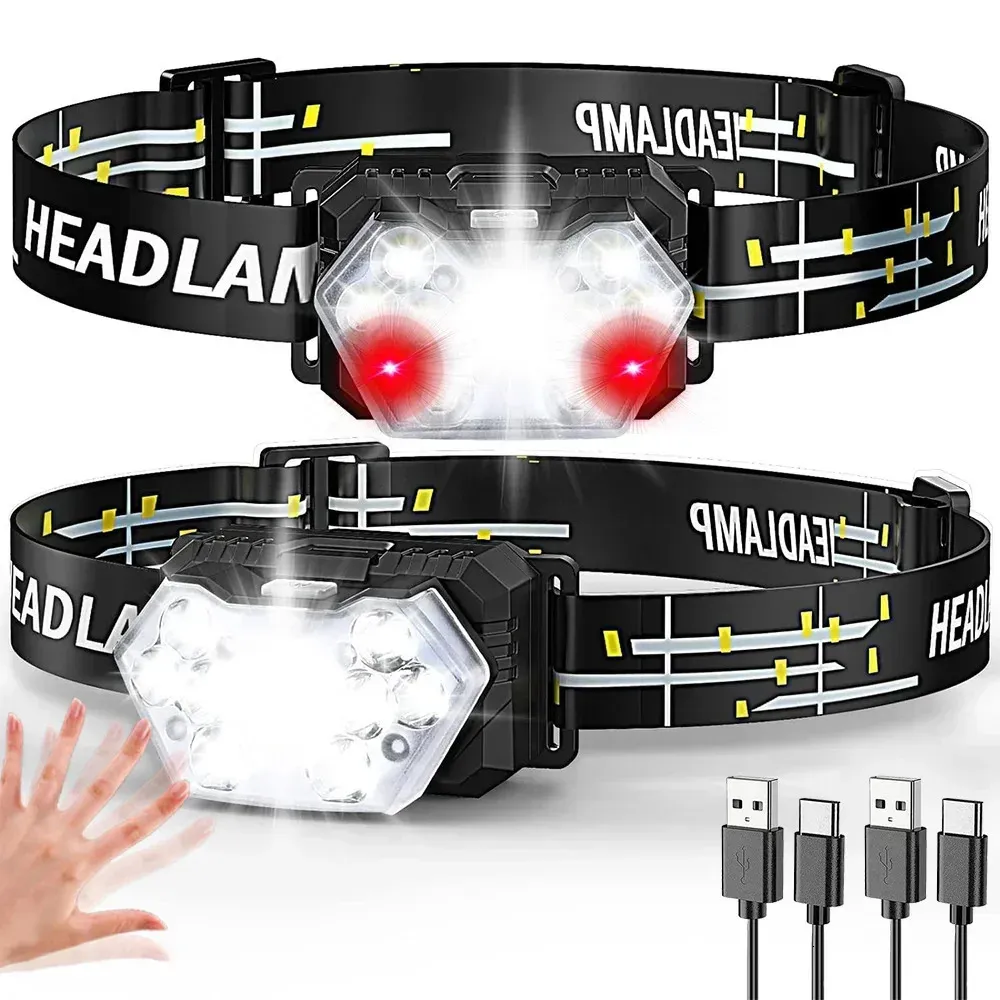 Lampada Frontale LED Aeternam HL-098 – Ricaricabile USB, Sensore Movimento, 350 Lumen