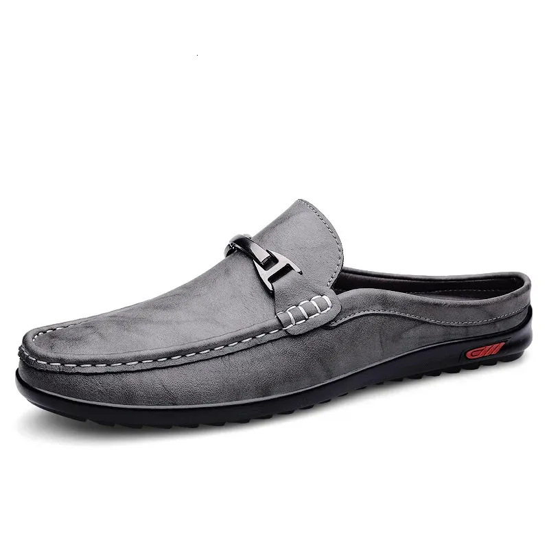 Men Casual Summer Hollow Out Mens Driving High Quality Male Business Shoes Half Slippers Genuine Leather Loafers 251217_vogvips.com