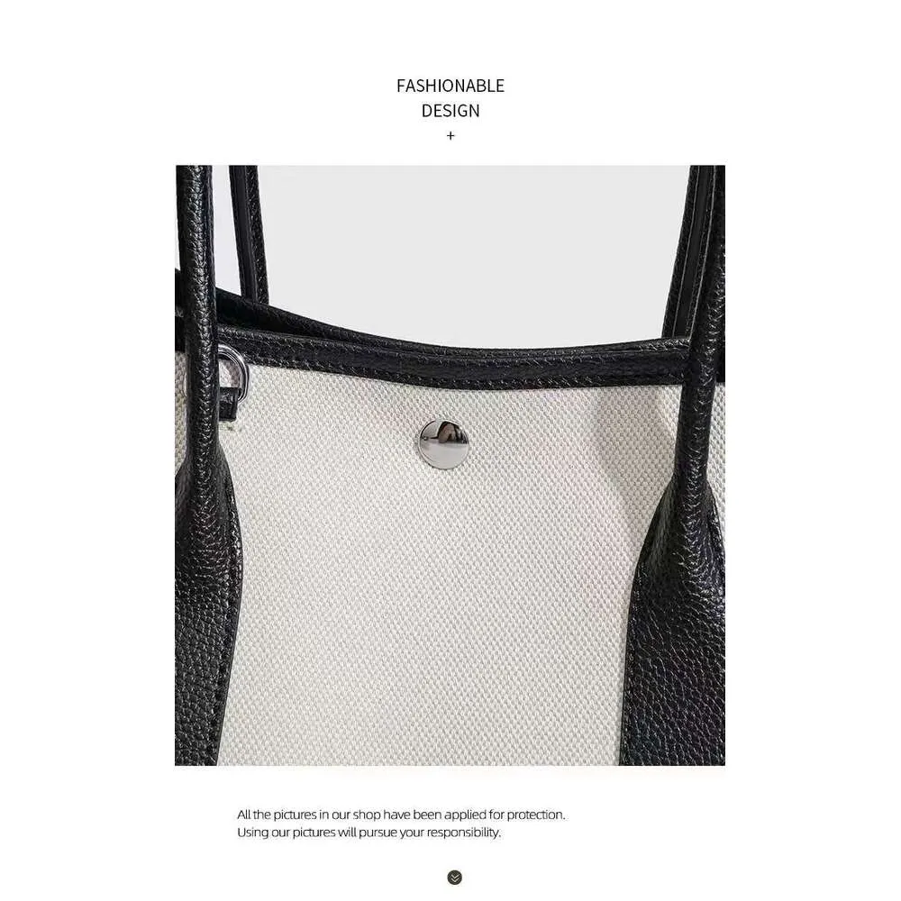 Canvas Patchwork Tote Bag Large Capacity Commuter Handbag Black_voghion.com