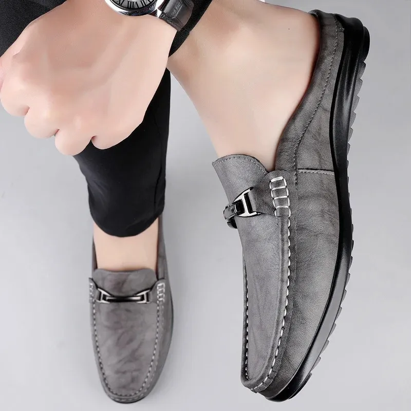 Men Casual Summer Hollow Out Mens Driving High Quality Male Business Shoes Half Slippers Genuine Leather Loafers 251217_vogvips.com