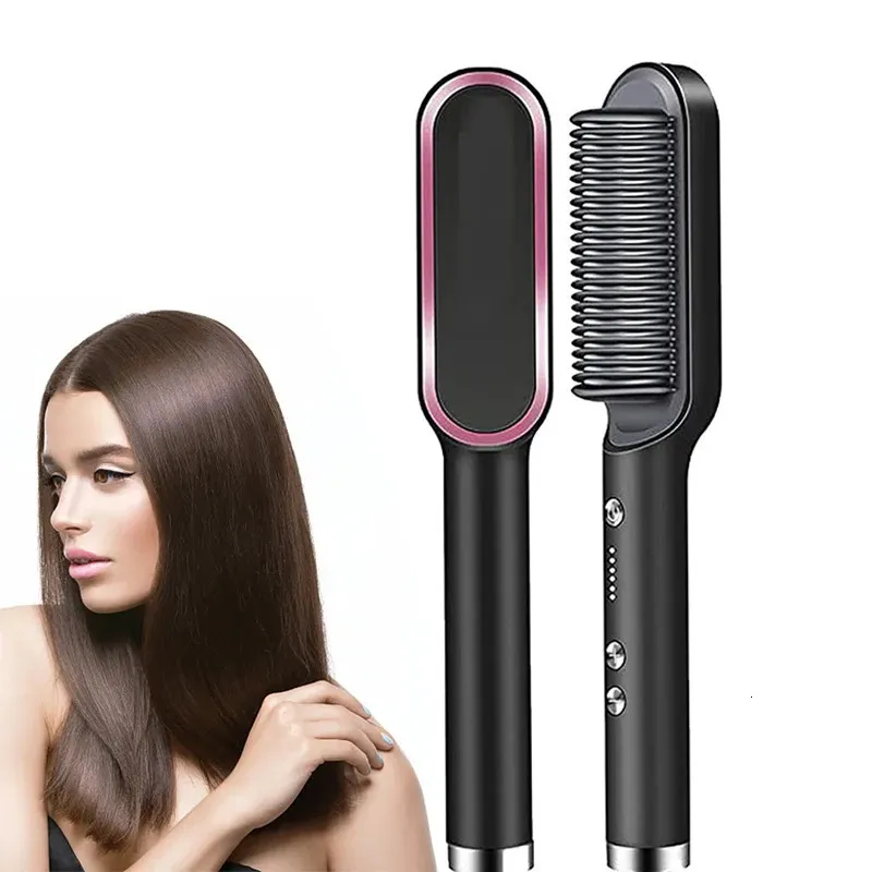Hair Straightener Ceramic Comb 2 in 1 Electric Brush Negative Ion