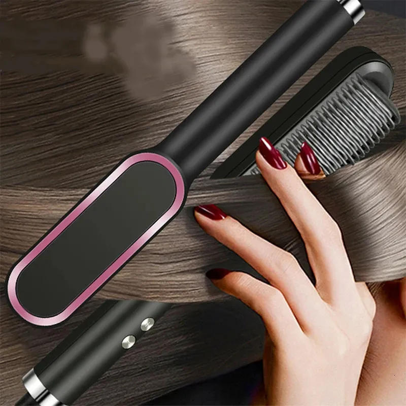 Hair Straightener Ceramic Comb 2 in 1 Electric Brush Negative Ion