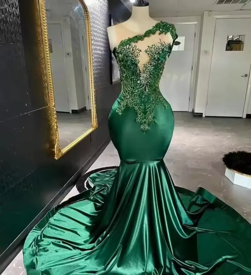 deep emerald green prom dress ZAPAKA Women Sparkly Corset Dark Green Mermaid Prom Dress with Slit Spaghetti Straps Beaded Formal Dress, Dark Green / US4