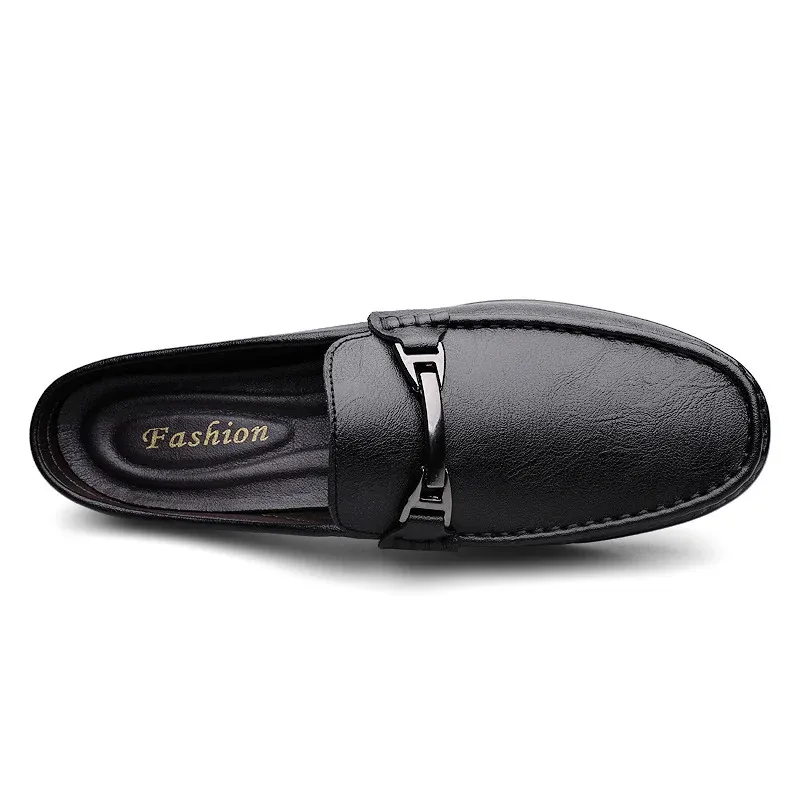 Men Casual Summer Hollow Out Mens Driving High Quality Male Business Shoes Half Slippers Genuine Leather Loafers 251217_vogvips.com