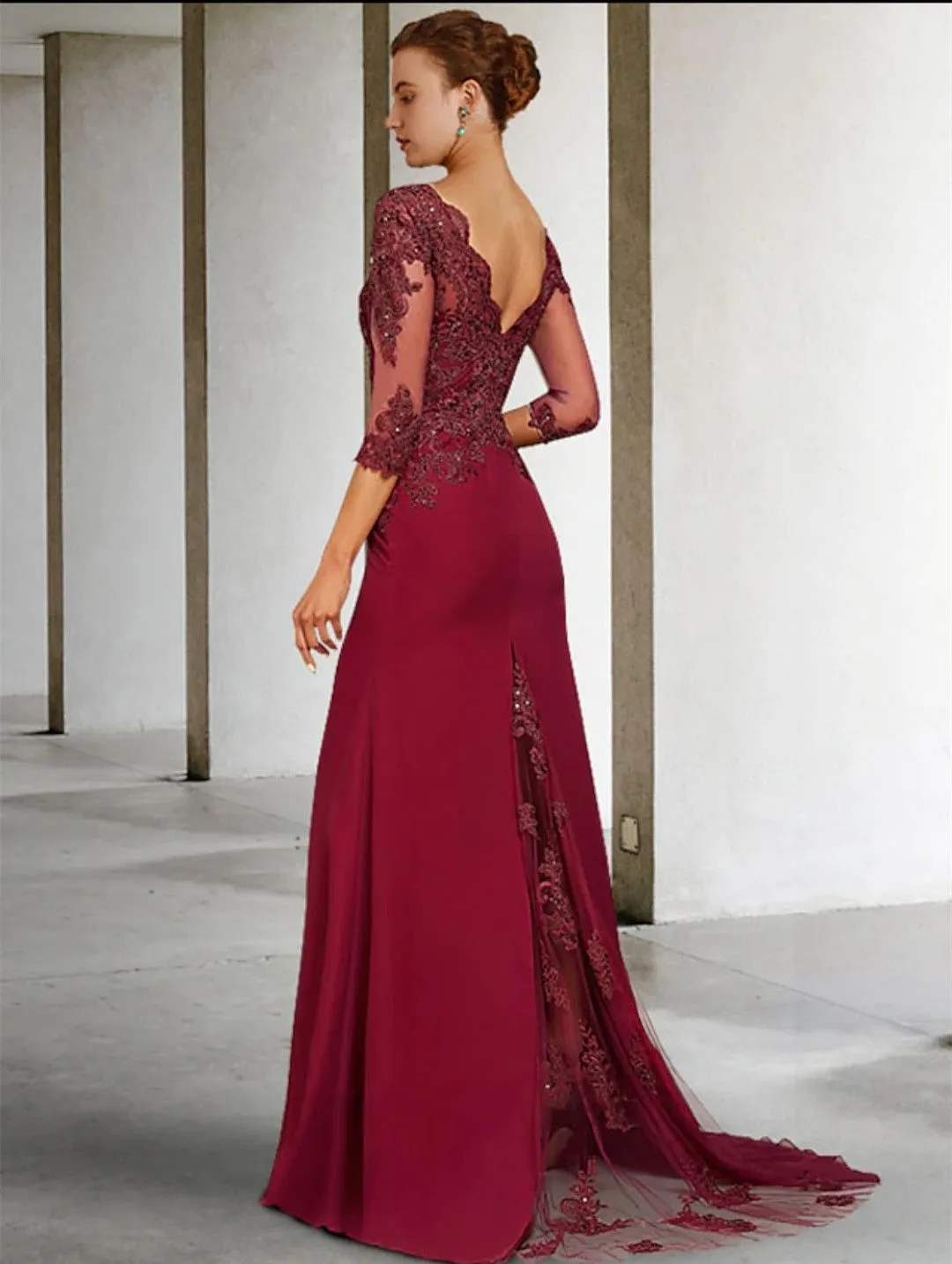 Vintage Burgundy Mother of the Bride Dresses V-Neck 3/4 Sleeves Evening  Gowns | eBay