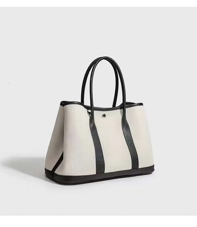 Canvas Patchwork Tote Bag Large Capacity Commuter Handbag Black_voghion.com