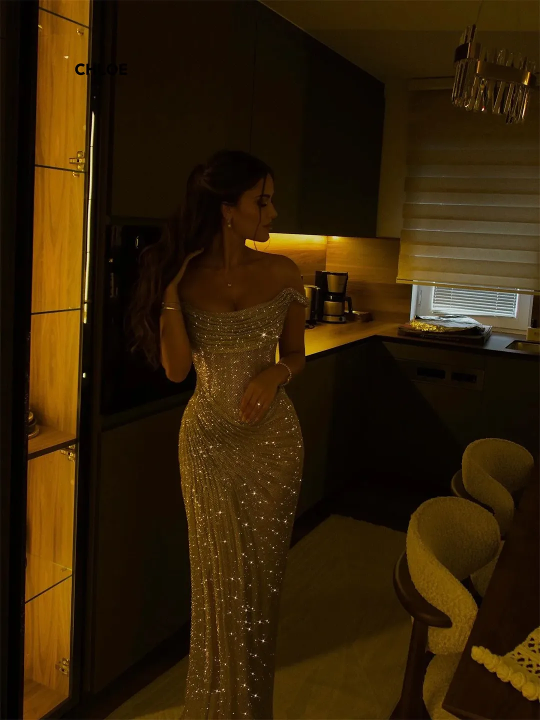 gorgeous gold dresses Golden Gown Crafted with Shiny Lace and Gold Mirrors Qndresa