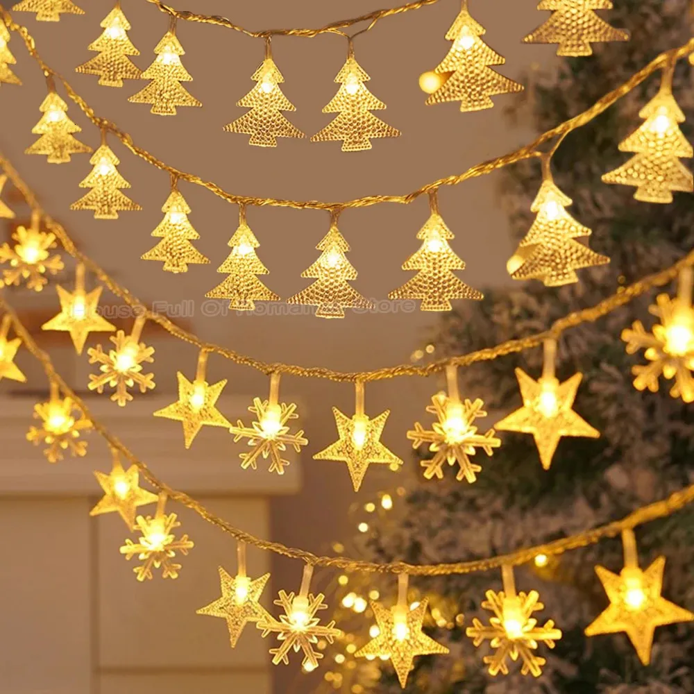 Christmas String Lights LED Acrylic Clear Star Snowflake Xmas Tree Lamp ...