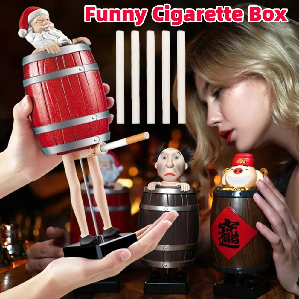 santa claus cigarette holder Funny Barrel Box  Wooden Prank Cigar Vtg Christmas Shafford Figural 2