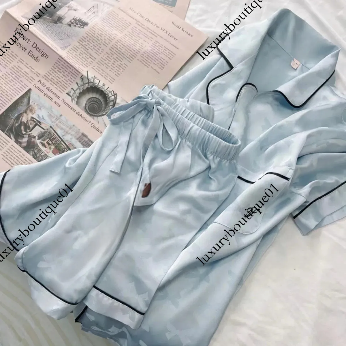 Satin Pajamas Set Women Floral Lace Trim Sleepwear with Robe Short ...