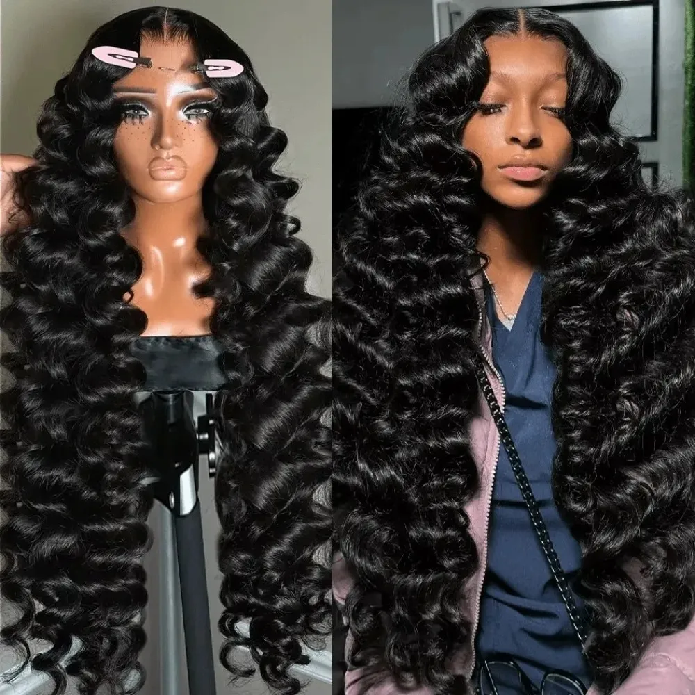 Black Deep Wave Human Hair Wig 13x6 HD Lace Frontal Brazilian Loose ...