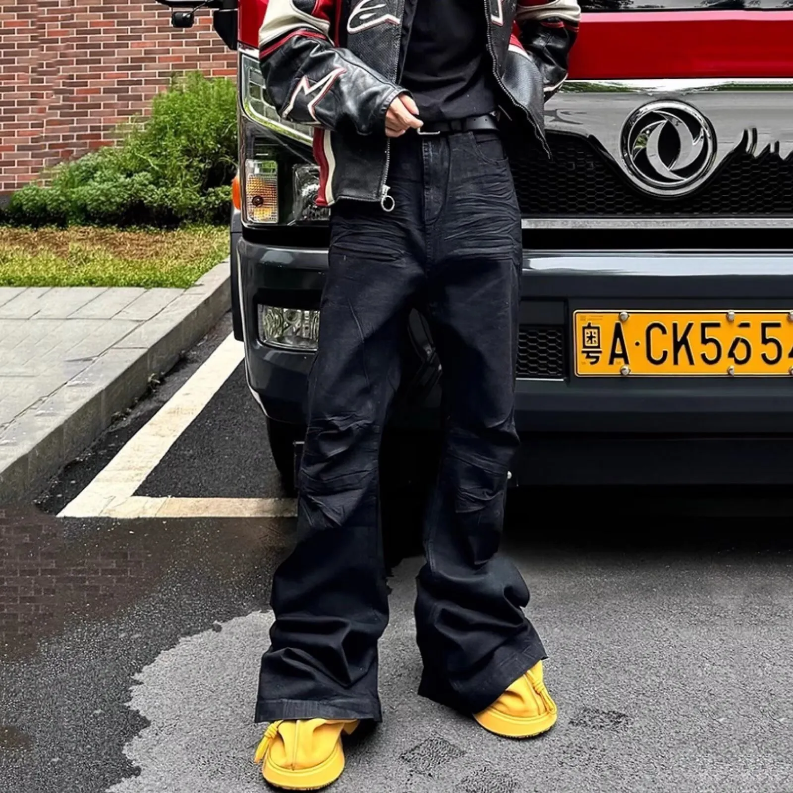 Dark Niche Flared Jeans Handmade Wax Coated Denim... From 